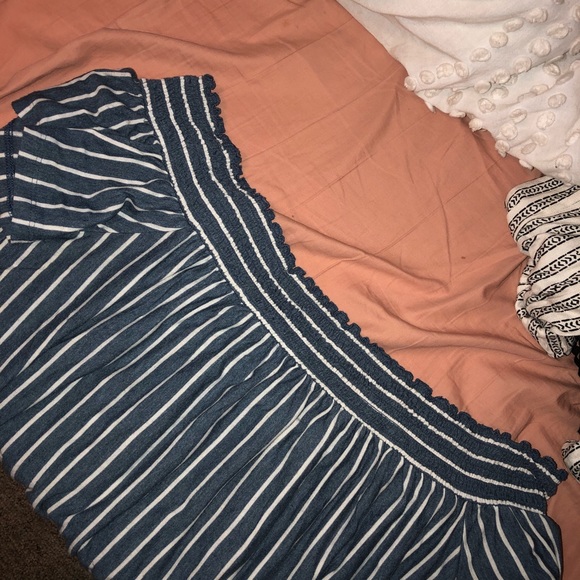 Blue and white striped off the shoulder top - Picture 2 of 2